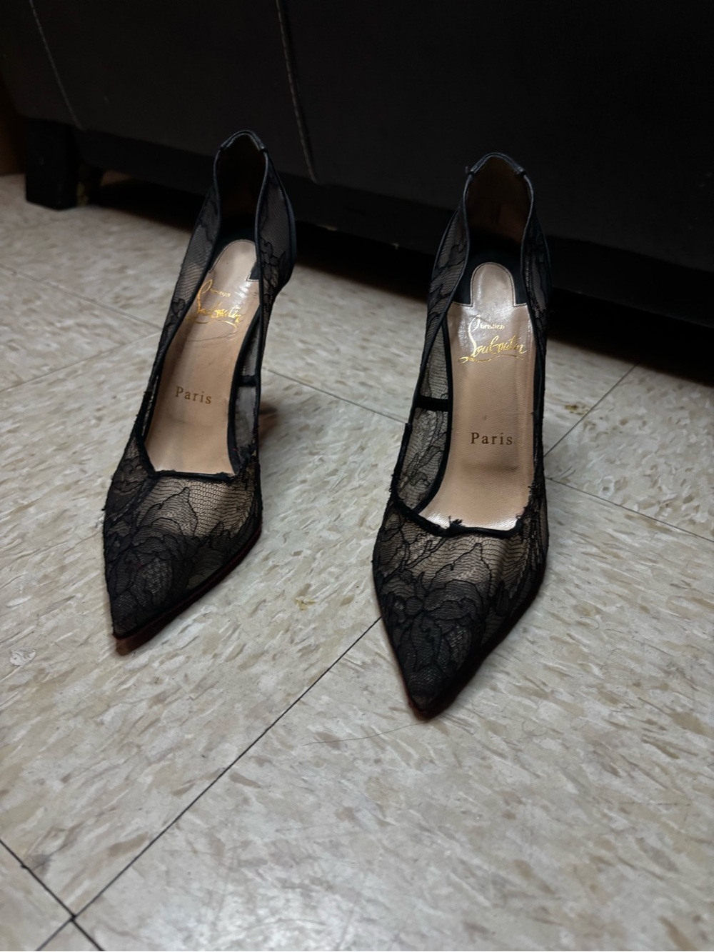 Christian Louboutin Black Lace Pointed Toe Pumps - Picture 2 of 9
